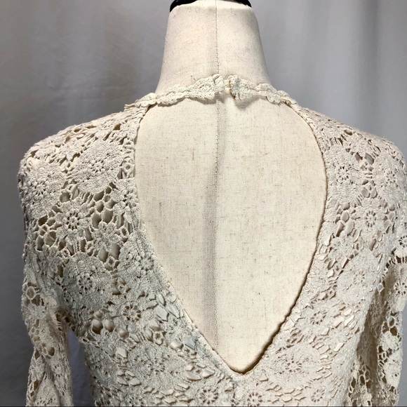 Zara Trafaluc cream off white lace minidress 3/4 sleeves open back bodycon S - Picture 5 of 9